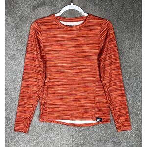 Lands End Shirt Child Size XL 14/16 Orange Red Stretch Long Sleeves Thumbholes